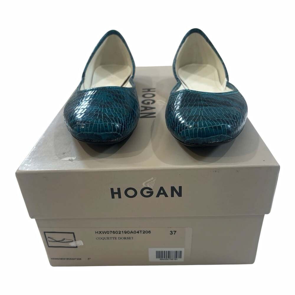 Hogan Coquette Dorset Blue Croc Leather Square Toe Ballet Flats Womens EU 37